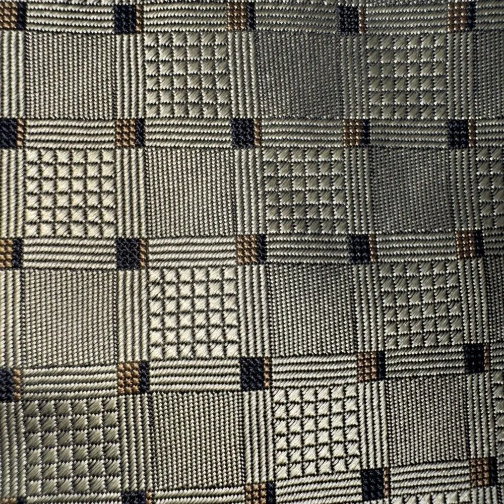 Roberto Villini Necktie Mens OS Silver Taupe Geometric Grid‎ Silk Hand Made Tie